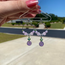 Load image into Gallery viewer, Purple Flower Hoop Earrings