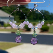 Load image into Gallery viewer, Purple Flower Hoop Earrings