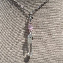 Load image into Gallery viewer, Clear Quartz & Pink Cats Eye Necklace