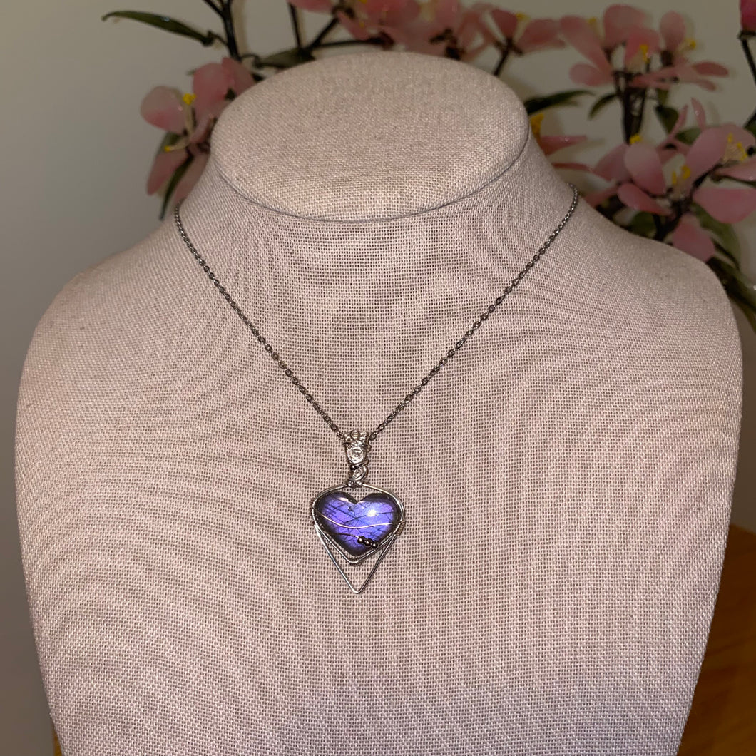 Purple Labradorite Heart Necklace (Choose Chain)