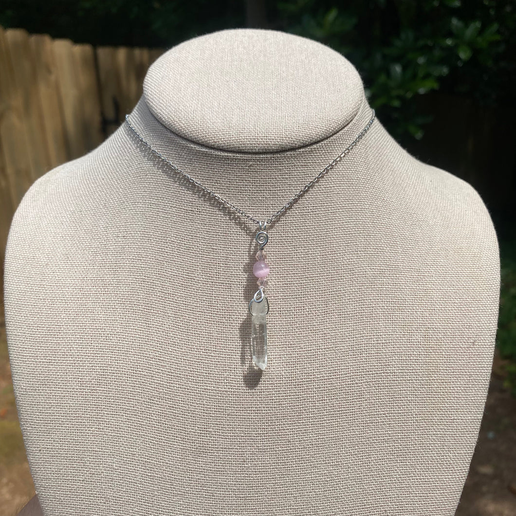 Clear Quartz & Pink Cats Eye Necklace