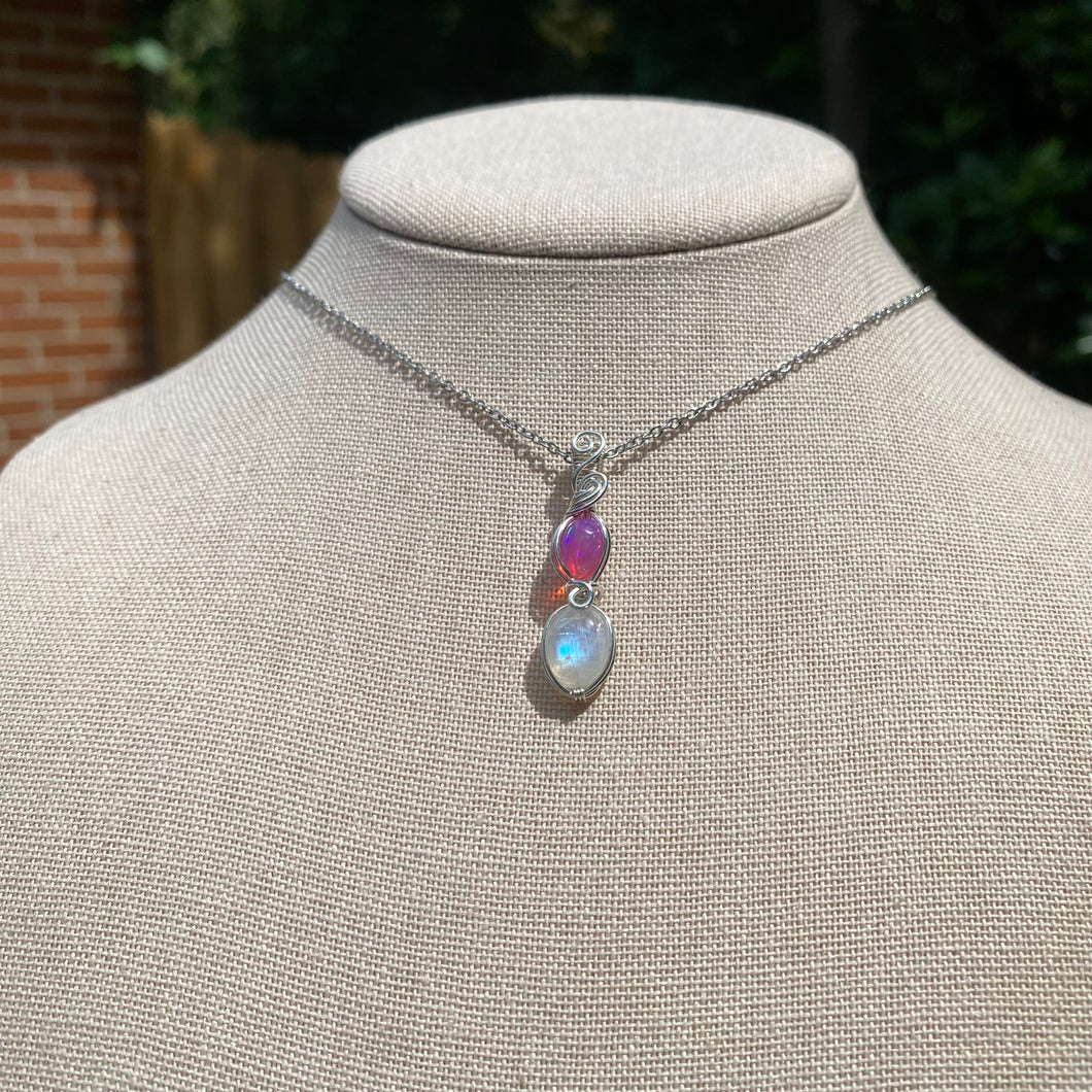 Rainbow Moonstone x Ethiopian Pink Opal Necklace (Unique)